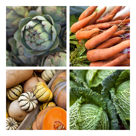 Collage of vegetable on a market stallの写真素材