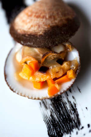 Shell and vegetable, ink sauce