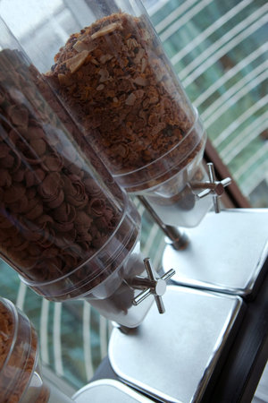 Cereal distributors for breakfast at a hotel