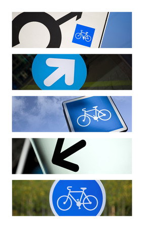Collage of blue road signs and symbolsの写真素材