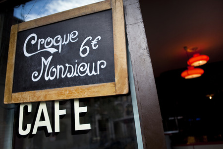 Sign on the terrace of a French bistroの写真素材
