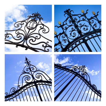 Collage of wrought iron gates in parksの写真素材