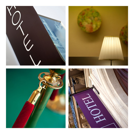 Collage of close up and various hotel atmosphereの写真素材