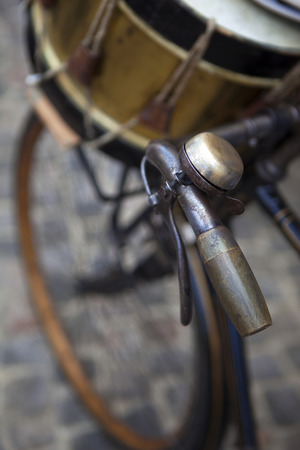 Old vintage bike and drum at a flea marketの写真素材