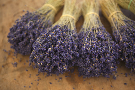 Bunches of lavender on a market stall in Provence, Franceの写真素材