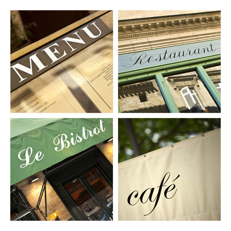 French bistros and restaurants on a collageの写真素材