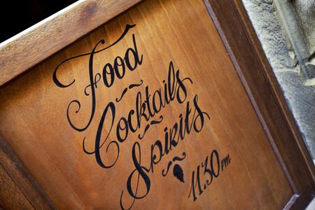 Detail of the facade of an old bistroの写真素材