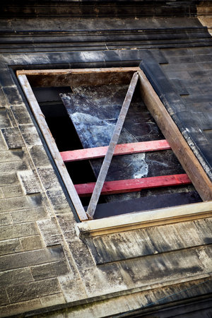 Window and stoned wall on a renovation site