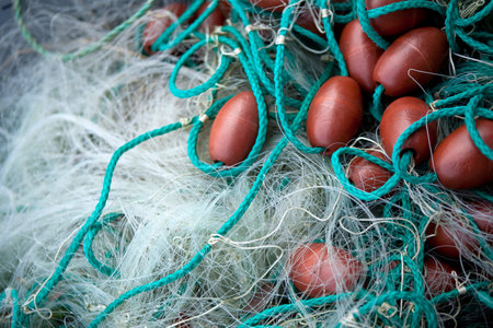 Close up of fishing nets on the port