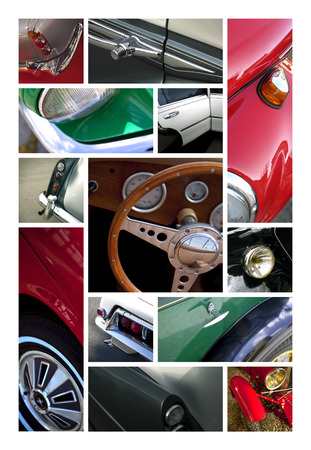 Details and close up of car bodies on a collageの写真素材
