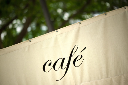 Canvas awning of a French bistro in a parkの写真素材
