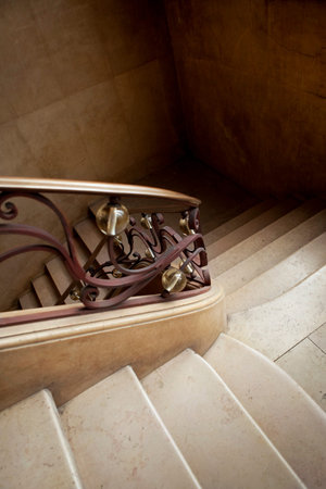 Vintage handrail in an art deco buildingの写真素材