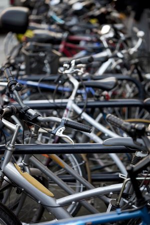 Close up of many bikes in a parkingの写真素材
