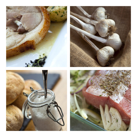 Collage of various dishes and meal in a French bistroの写真素材
