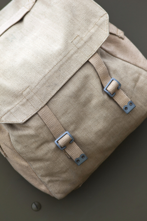 Detail of a canvas backpack for trekkingの写真素材