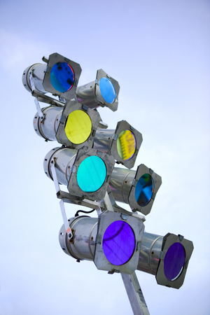 Colorful projectors on stage before a showの写真素材