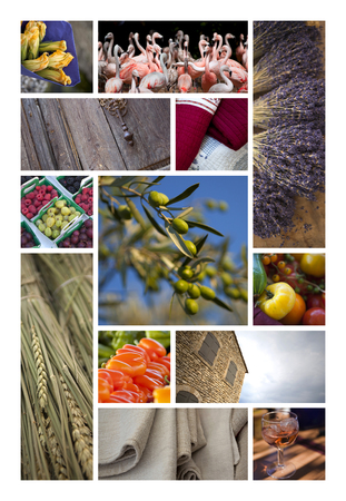 Nature and architecture and products on a Provence collageの写真素材