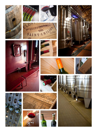 Cellars and wineries on a wine collage