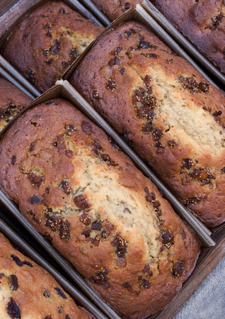 Fig and grape cakes in a bakery