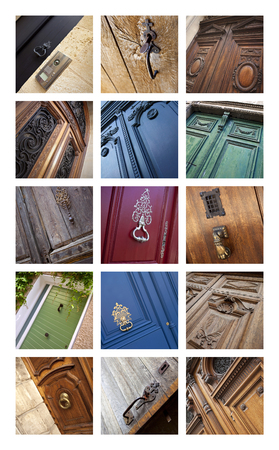Old wooden doors on a collageの写真素材