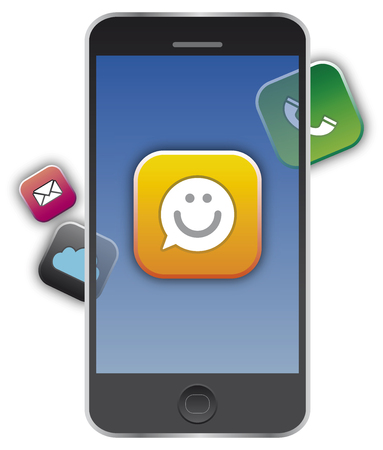 Vector of various icons on a smartphoneの写真素材