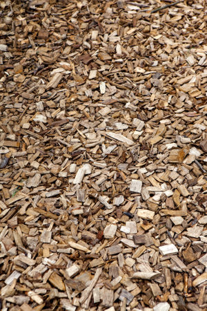 Woodchips on the ground in the gardenの写真素材