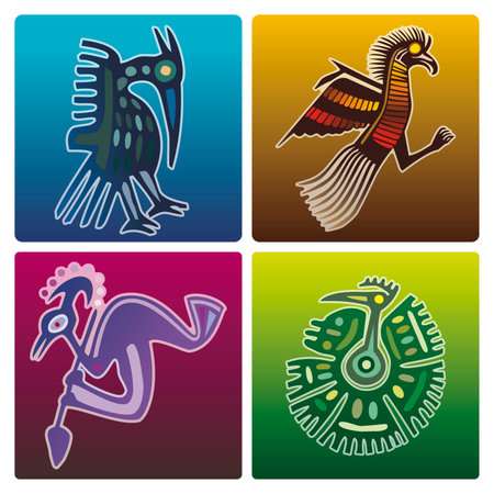 Set of vector birds on colorful backgroundsのイラスト素材