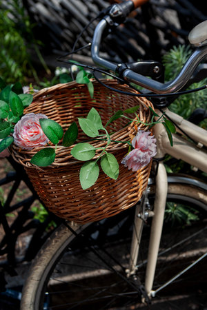 Plastic flowers in a wicker basket