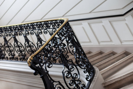 Wrought iron handrail in a luxury houseの写真素材