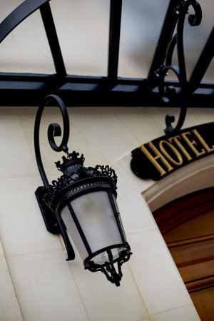 Entrance of a charming hotel in Parisの写真素材