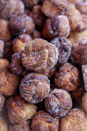 Puff pastry buns on a bakery stallの写真素材