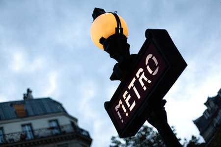 Metro sign in a Parisian streetの写真素材