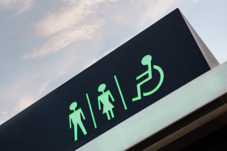 Public toilet signs on the streetの写真素材