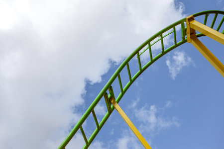 Roller coaster rail and blue skyの写真素材