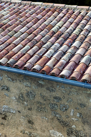 Close up of traditional terracotta tile roof