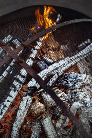 Embers and ashes in the brazier