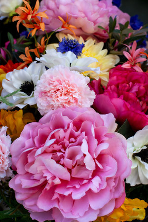 Background of colorful plastic flowers