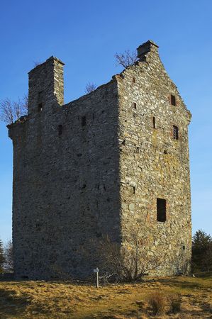 the ruins of loch lee castle in scotlandの写真素材