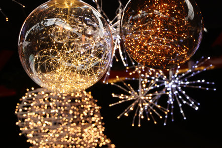 Christmas lights on a black background. Christmas and New Year concept.