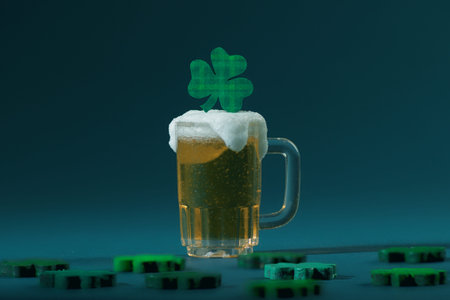 Mug of Beer and Irish Shamrocksの写真素材
