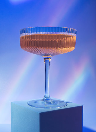 Elegant Sparkling Ros Cocktail in Crystal Coupe Glass - Perfect for New Year's Celebration or Sophisticated Bar Menusの写真素材