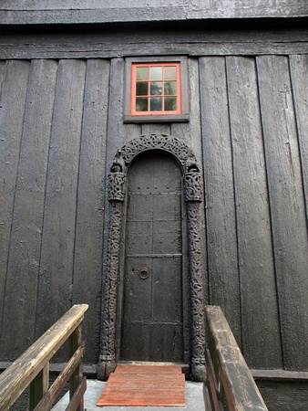 Wooden door to the old church in Lom, Norwayの写真素材