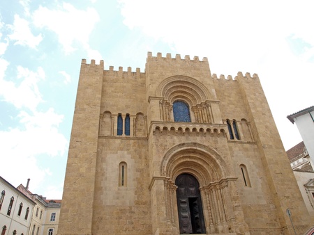 Old Cathedral in Romanesque style in Coimbra,Portugalの写真素材