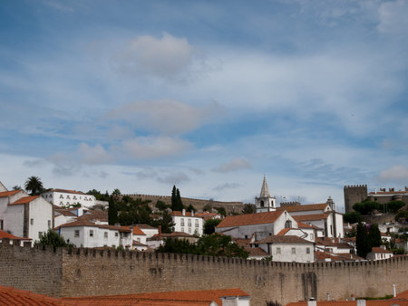 Defensive walls around the Obidos, Portugalの写真素材