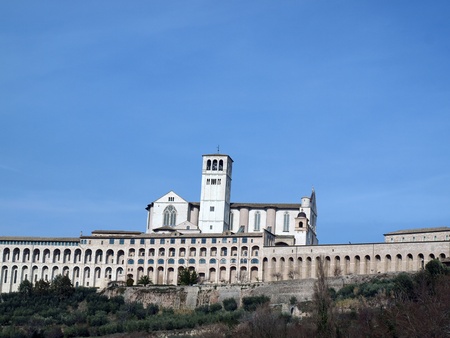 The Basilica of St.Francis and the Sacro Convento in Assisi,Italyの写真素材