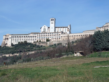 The Basilica of St.Francis and the Sacro Convento in Assisi,Italyの写真素材