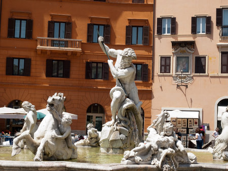 Fountain of Neptune -Piazza Navona in Romeのeditorial素材