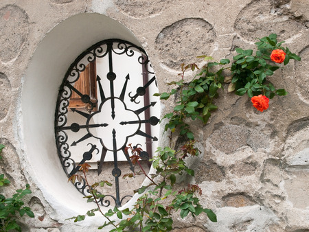 decorative window with iron barsのeditorial素材