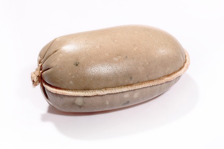 Black headcheese on a white background. Traditional sausage.の写真素材