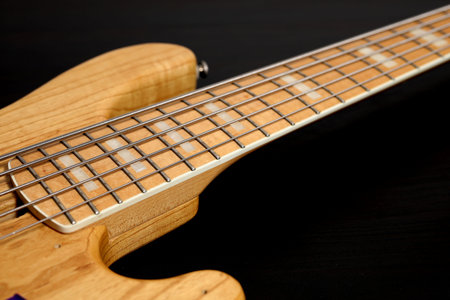 Close-up on the detail of the construction of an electric guitar.